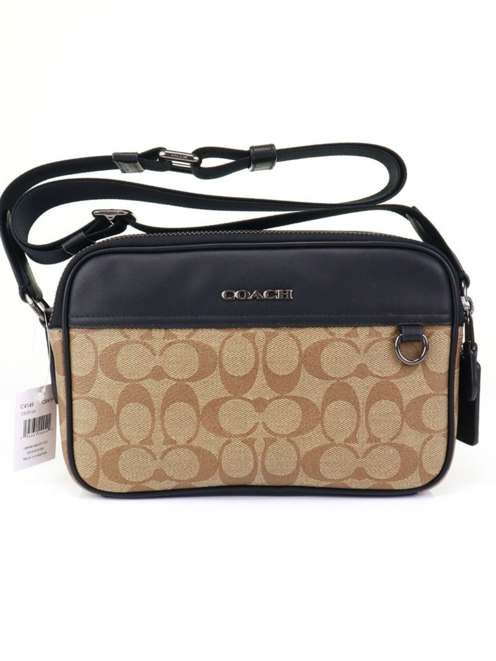 Coach Brown Signature Canvas Messenger Bag with Black Trim